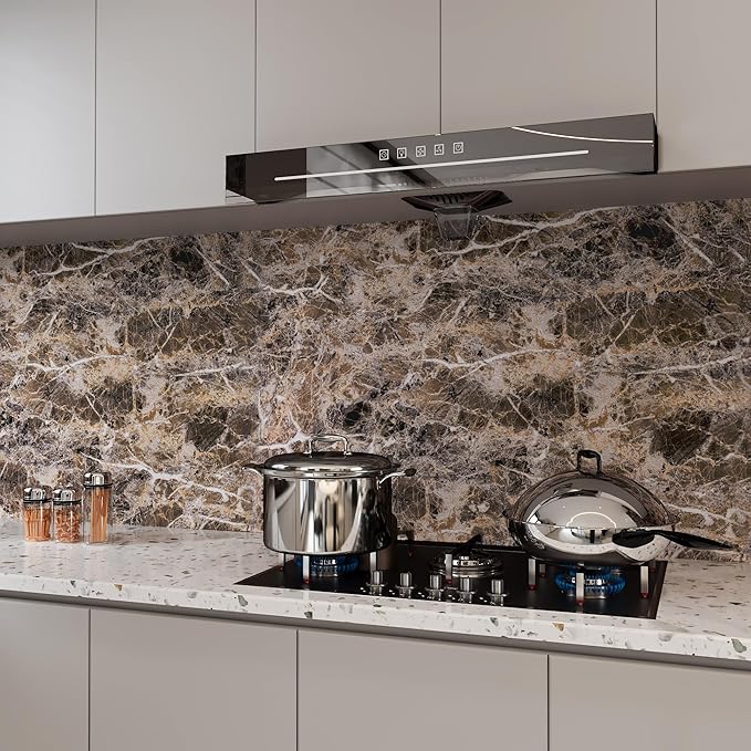 BAYYA Extra Wide Marble Granite Peel and Stick Wallpaper Brown Thicken - Image 2