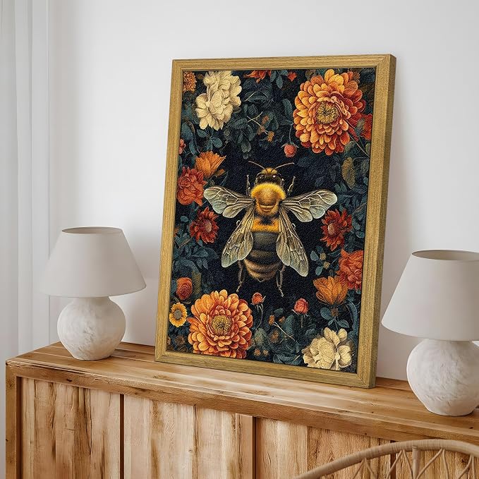 Framed Hand Drawn Sandstone Bee Wall Art, 3D Textured Nature Botanical Wall - Image 2