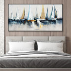 Abstract Wall Art Blue and White Sailboat Wall Paintings Framed Artwork - Image 4