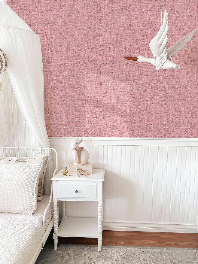 Guvana Grasscloth Peel and Stick Wallpaper Pink Textured Contact Paper Modern - Image 3