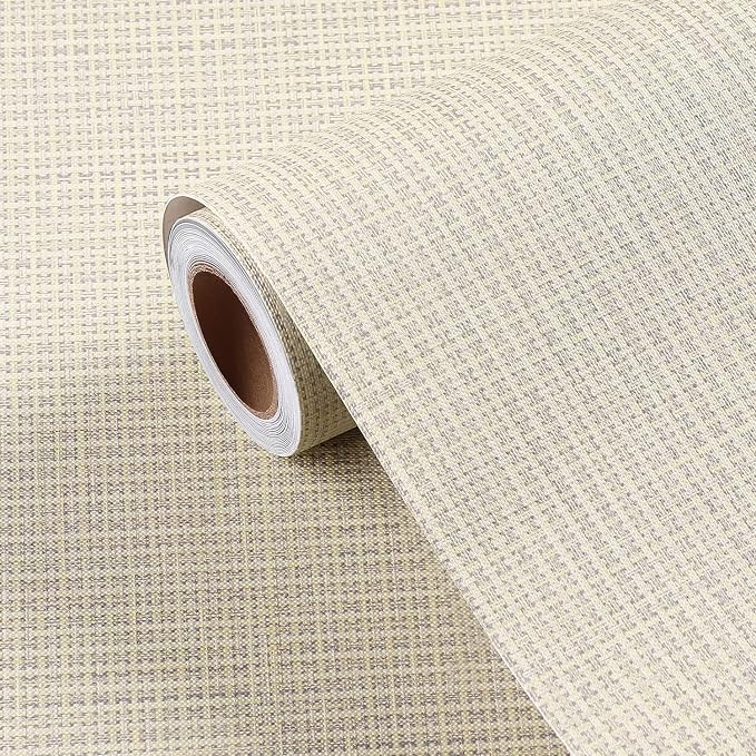 FunStick 24"x394" Grasscloth Peel and Stick Wallpaper Textured Removable Beige by FunStick