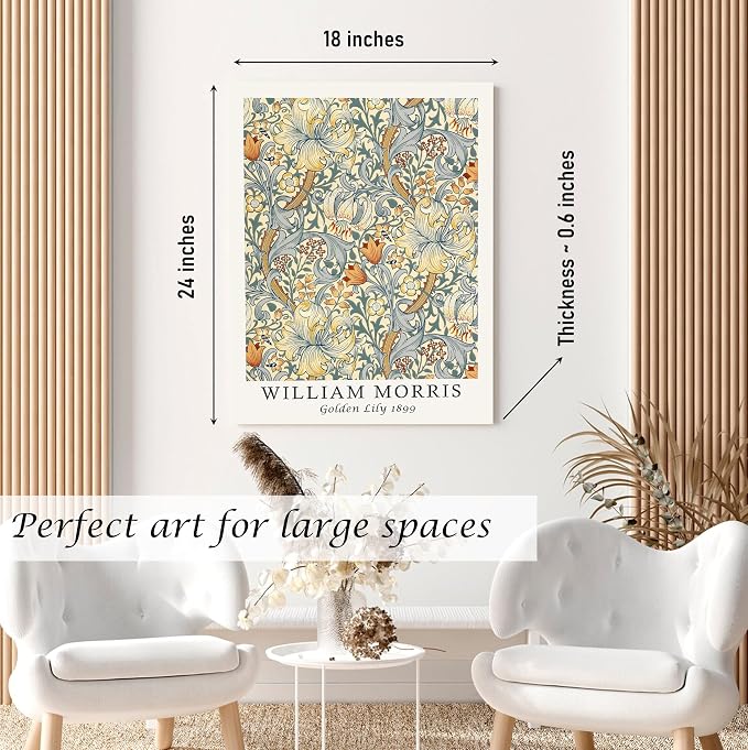 Induslyfe Large Framed Flower Wall Art Canvas Decor Set of 3, William Morris - Image 6