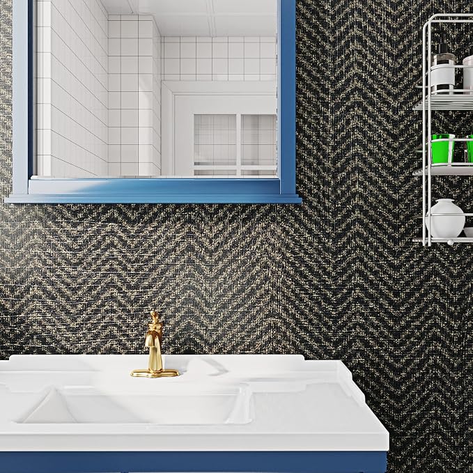 FunStick 24"x200" Black and Gold Peel and Stick Wallpaper Removable Geometric - Image 2