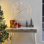CLXEAST Champagne Gold Metal Wall Clock, Large Roman Numeral 24 Inch Wall Clocks - Image 6