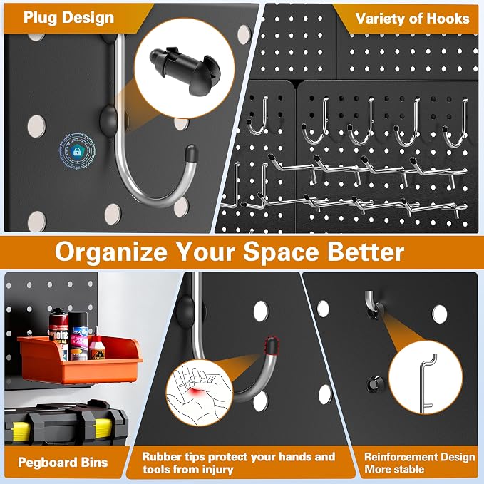 Peg Board, 6 Pack Black Peg Board Panels, 50lbs Load Capacity Each, Pegboard - Image 4
