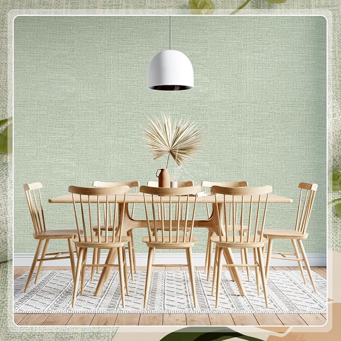 Amiya Grasscloth Wallpaper Sage Green Peel and Stick Faux Fabric Linen Contact - Image 9