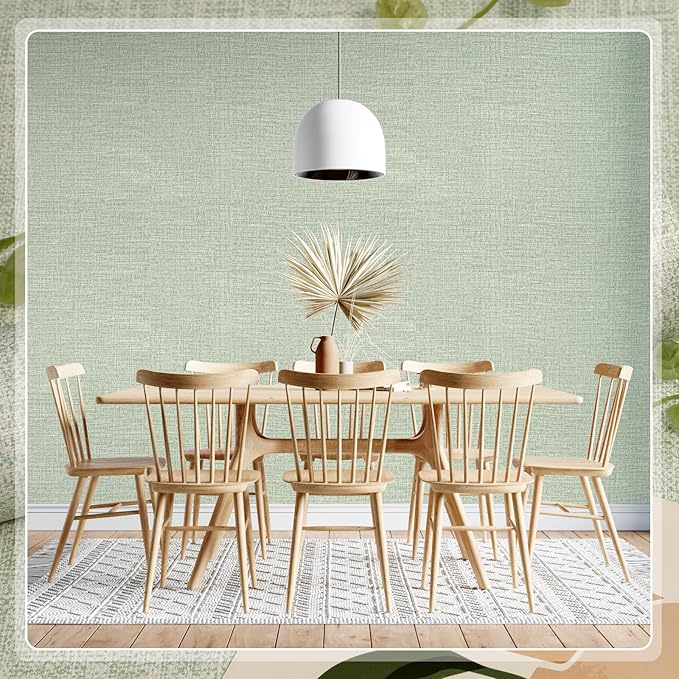 Amiya Grasscloth Wallpaper 17.3"x120" Sage Green Peel and Stick Faux Fabric - Image 9
