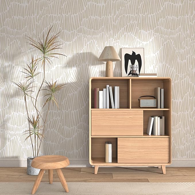 Theper Beige Modern Striped Wallpaper Peel and Stick Boho 17.3"×275" Removable - Image 2
