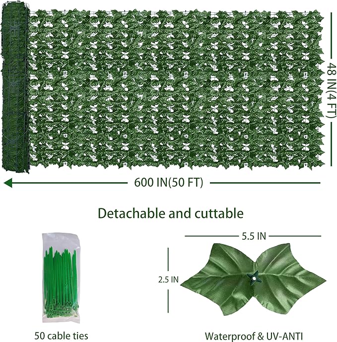 ODTORY Artificial Fence Privacy Screen: 4FT x 50FT UV-Anti Faux Greenery - Image 2