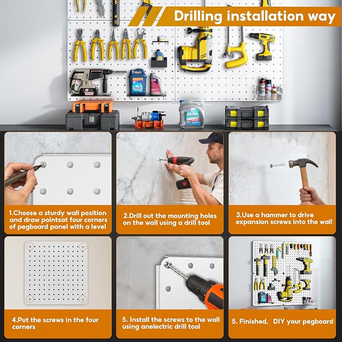 Peg Board, 4 Pack White Peg Board Panels, 50lbs Load Capacity Each, Pegboard - Image 6