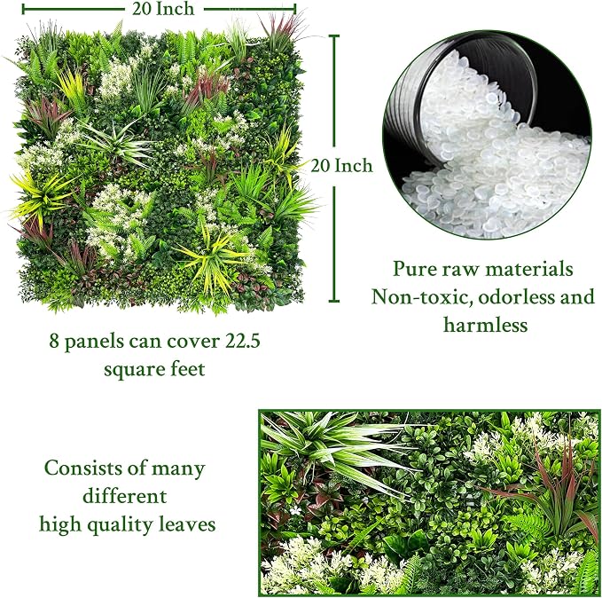 ODTORY Artificial Plant Wall Panels: 20"×20" 8P UV-Anti Faux Grass Wall - Image 2