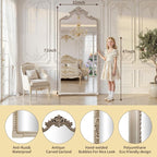 Wall Mount Arched Full Length Mirror, Baroque Antique Vintage Long Mirrors - Image 7