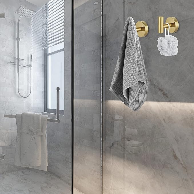 Towel Hooks for Bathroom 2 Packs Screw- in Gold Wall Mount Towel Holder Towel - Image 4