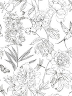 Jiffdiff White and Black Wallpaper Peel and Stick Sketched Peony Floral - Image 5