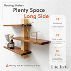 GRID FORTE Wood 3 Tier Floating Shelf, Large Minimalist Wall Shelves, Mid - Image 5