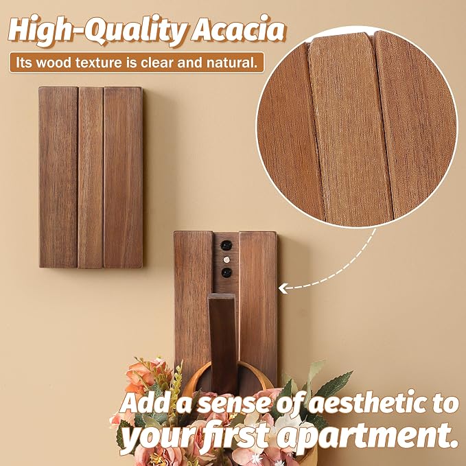 Foldable Wall Hooks 4Pack: Rustic Wooden Coat Hooks Mounted - Image 2