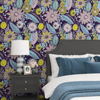 Purple Boho Wallpaper Peel and Stick, Vintage Yellow Floral Contact Paper 17.5" - Image 2