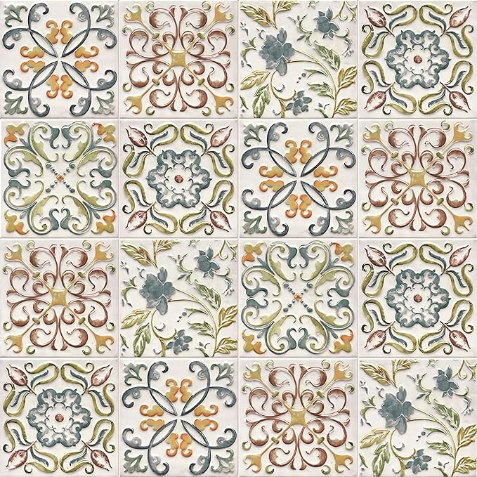 Wudnaye Bohemian Wallpaper Peel and Stick Faux Tile Contact Paper 17”×196” Tile by Wudnaye