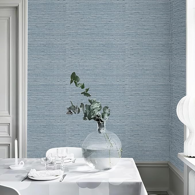 HueBurst Grasscloth Peel and Stick Wallpaper 17.3" x 394" Blue Textured - Image 2