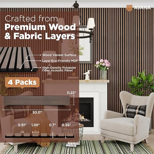 Avana Acoustic Wood Wall Panels – 93.2x11.25 Inch Panels – Fits 94x12 Layout – - Image 4