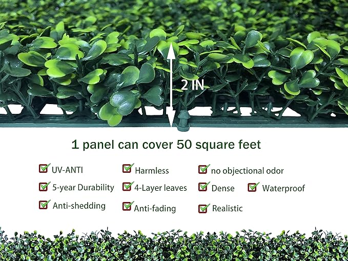 ODTORY Artificial Boxwood Roll: 60 X 120 in UV-Anti Faux Ivy Boxwood Hedge Leaf - Image 3