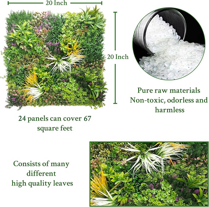 ODTORY Artificial Greenery Grass Wall Panels: 20"x 20" 24P UV-Anti Faux Ivy - Image 2