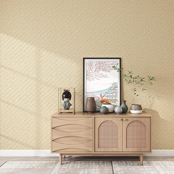 Haimin Fabric Wallpaper Textured Contact Paper Grasscloth Wallpaper Peel and - Image 2