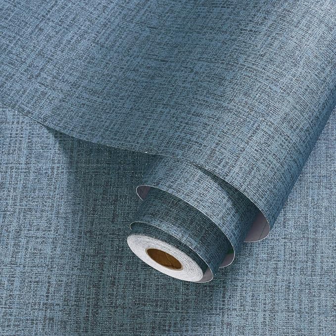 Blue Grasscloth Peel and Stick Wallpaper Textured Linen Adhesive Contact Paper - Image 2