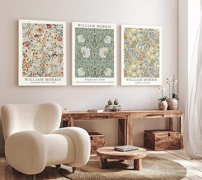 Induslyfe Large Framed Flower Wall Art Canvas Decor Set of 3, William Morris by Induslyfe
