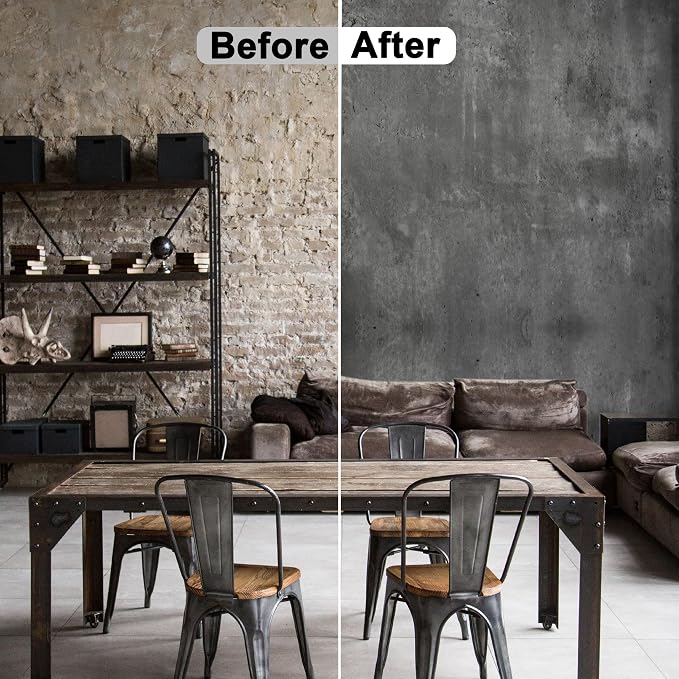 WADILE Black Gray Concrete Wallpaper 15.7 in * 708 in, Cement Contact Paper 3D - Image 3