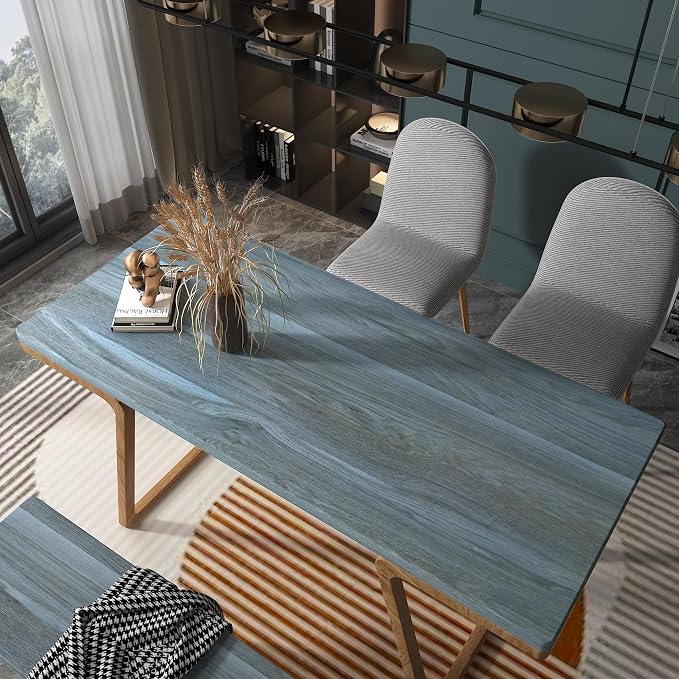 BOMENG Peacock Blue Wallpaper Stick and Peel Blue Wood Grain Contact Paper - Image 3
