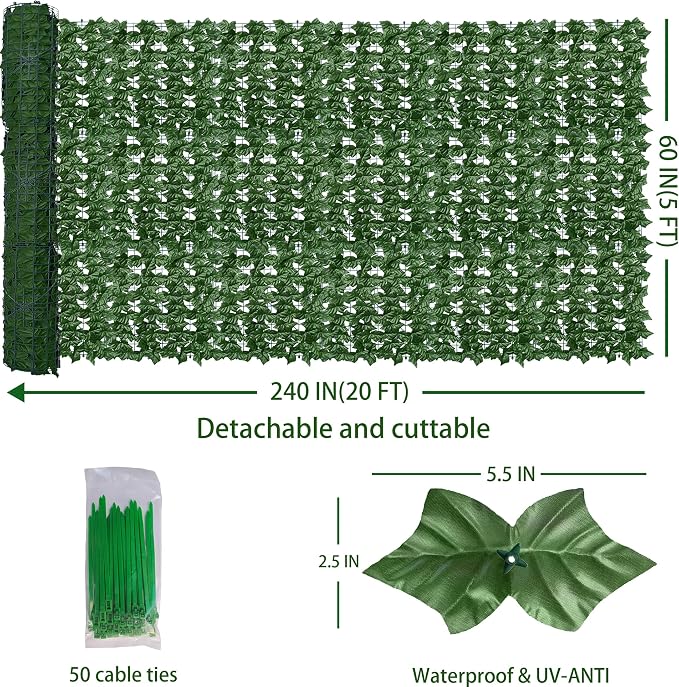 ODTORY Artificial Fence Privacy Screen: 5FT x 20FT UV-Anti Faux Greenery - Image 2