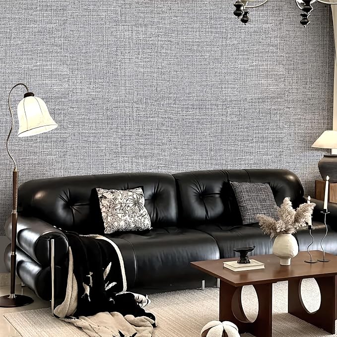 Grey Grasscloth Peel and Stick Wallpaper 17.3"x1200" Faux Linen Textured - Image 8