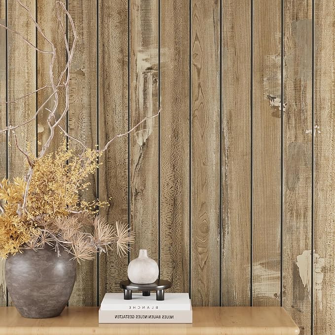 VEELIKE Weathered Wood Wall Panels Peel and Stick Distressed Wood Grain Slat - Image 2