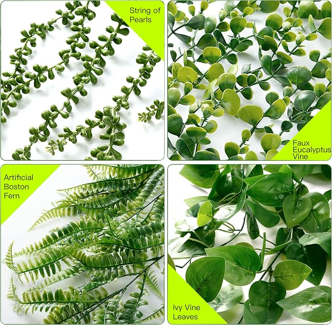 Sggvecsy Fake Hanging Plants 6 Pack Artificial Hanging Eucalyptus Plants Potted - Image 6