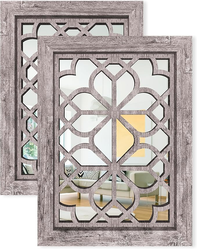 Set of 2 13x17 Inch Rectangular Shatterproof Decorative Wall Mirrors, Boho by HMANGE