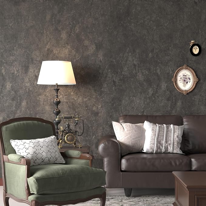 3yecao 16"×118" Thick Dark Tan Grey Concrete Wallpaper Peel and Stick Glossy - Image 5