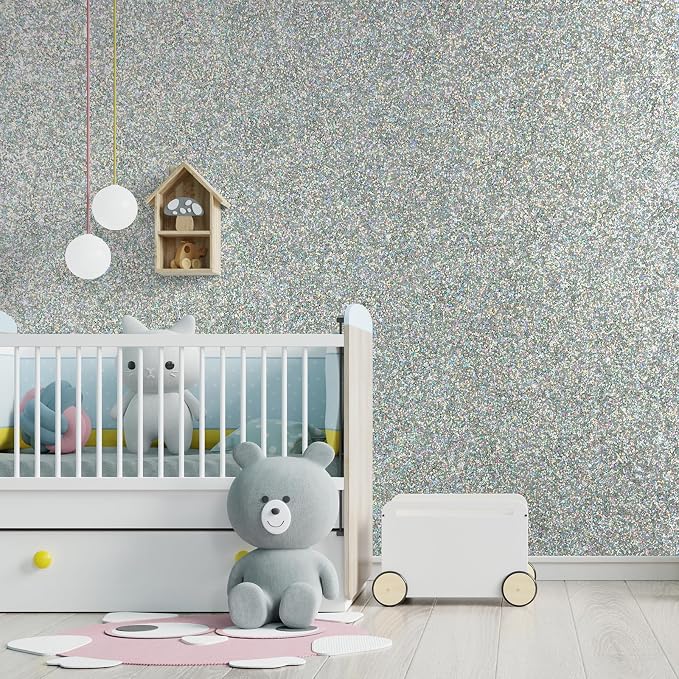 CHIHUT Holographic Silver Glitter Wallpaper Stick and Peel - Image 3