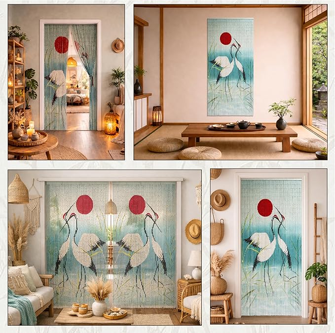 Vietbud Décor Cranes with Red Sun Beaded Curtains - Image 6