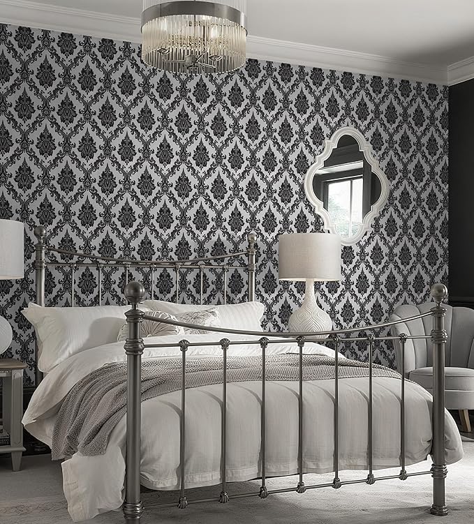 17.7" x 197" Peel and Stick Wallpaper Black Vintage Wallpaper Damask Contact - Image 6