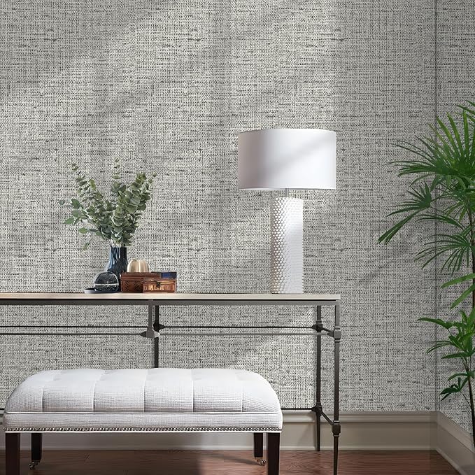 15.75"x787.4" Gray Grasscloth Wallpaper Peel and Stick Removable Textured Wall - Image 2
