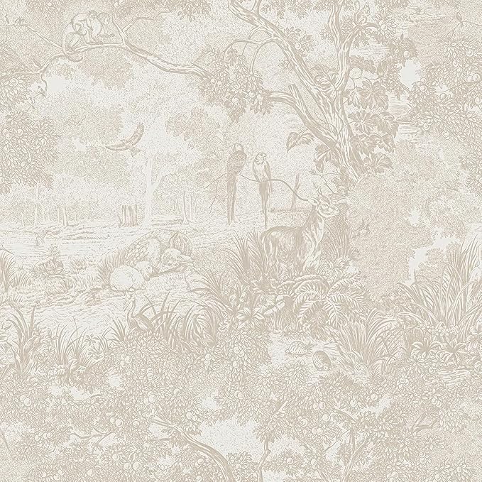 Heroad Peel and Stick Wallpaper Beige Neutral Vintage Forest Animals Floral by HeroadBrand