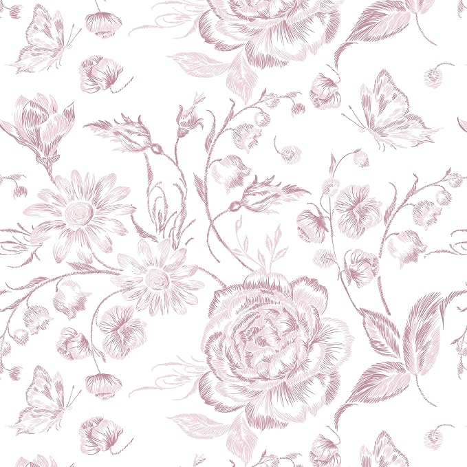Yasinet Pink Floral Wallpaper Boho Peel and Stick Wallpaper Pink and White - Image 9