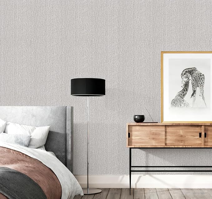 Grey Grasscloth Peel and Stick Wallpaper Faux Linen Contact Paper 15.7inch x - Image 4
