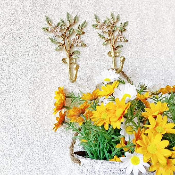 Vintage Flower-Shaped Decorative Wall Hooks, 2 Pack Hand-Painted Floral Metal - Image 5