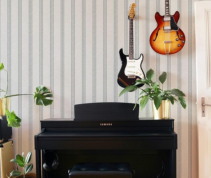 RollsRolla Modern Navy and White Striped Peel and Stick Wallpaper, French - Image 5