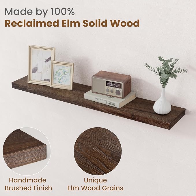 Floating Shelves for Wall Decor, 8 Inch Deep Rustic Solid Elm Wood Floating - Image 3