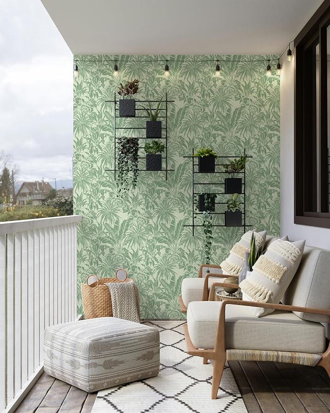 FLFK Tropical Leaf Peel and Stick Wallpaper 16" x 128" Green Wallpaper Modern - Image 4