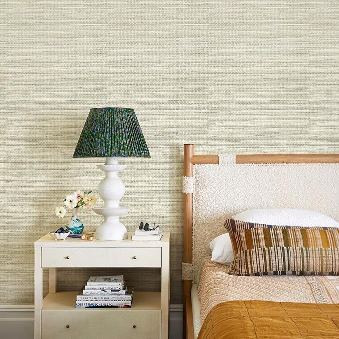 JiffDiff Grasscloth Wallpaper Peel and Stick, 17.3"x472" Cream Grassweave Stick - Image 2