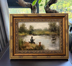 Vintage Gold Framed Wall Art Boy Fishing Country Oil Painting Canvas Prints - Image 8